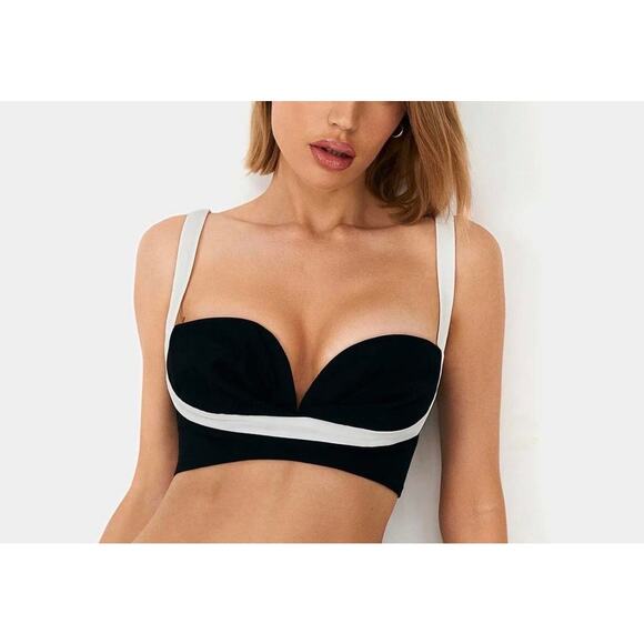 Mônot Black White Contrast Bustier Bra Crop Top Women’s Size 6 - Picture 7 of 16